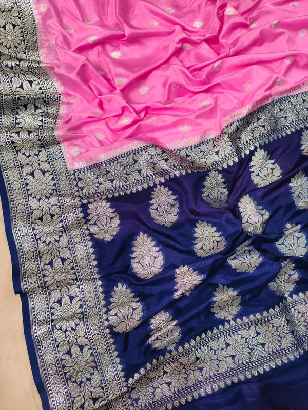 Banarasi_Soft_Faux_Katans_Georgette_Saree_With_Blouse_faux_Silver_Zari_Buti_Pattern_/_PINK