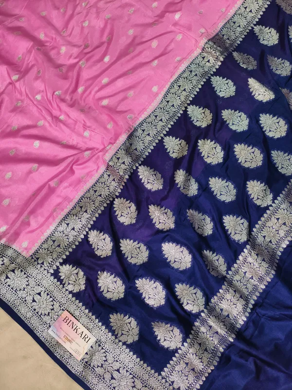 Banarasi_Soft_Faux_Katans_Georgette_Saree_With_Blouse_faux_Silver_Zari_Buti_Pattern_/_PINK