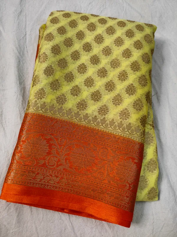 Soft_Faux_Banarasi_Saree_With_Blouse_faux_Zari_but_Pattern/_yellow