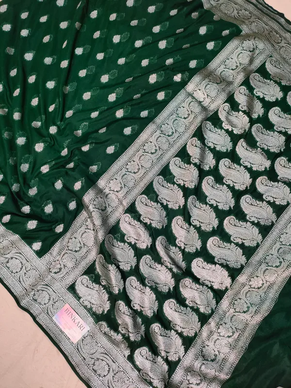 Faux_Katans_Georgette_Banarasi_Buti_Banarasi_saree/_bottle_green