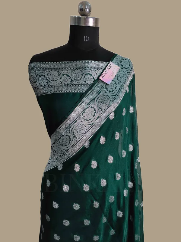 Faux_Katans_Georgette_Banarasi_Buti_Banarasi_saree/_bottle_green