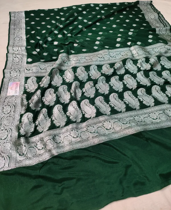Faux_Katans_Georgette_Banarasi_Buti_Banarasi_saree/_bottle_green
