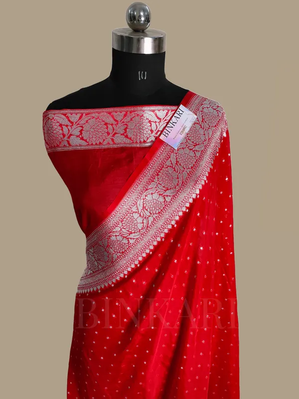 Faux_Katans_blend_banarasi_saree_faux_roopa_silver_zari_buti_pattern_with_blouse/_Red