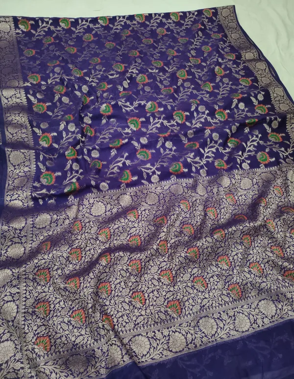Faux_Georgette_Banarasi_Alfi_Saree_With_Blouse_/_Blue
