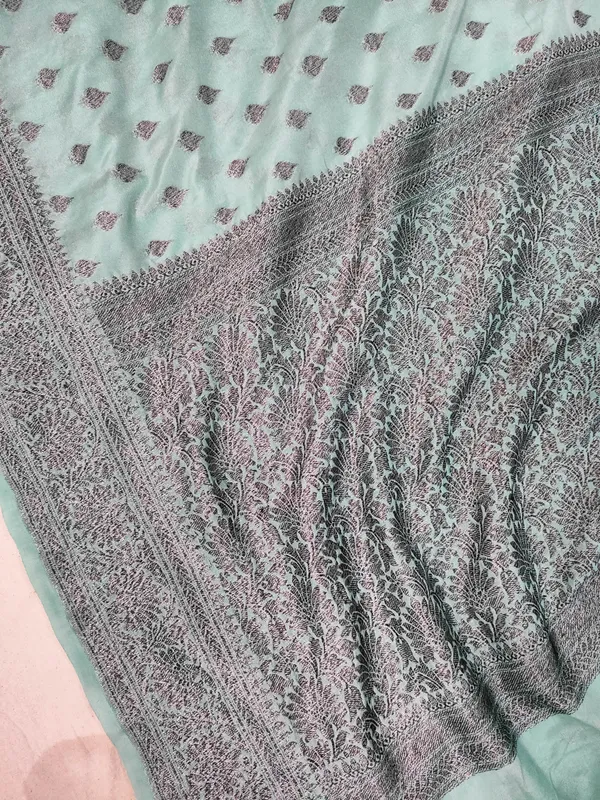 Faux_Georgette_Buti_Banarasi_saree_Faux_Grey_Zari_with_blouse/_Light_Sea-Green