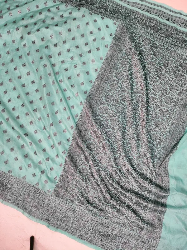 Faux_Georgette_Buti_Banarasi_saree_Faux_Grey_Zari_with_blouse/_Light_Sea-Green