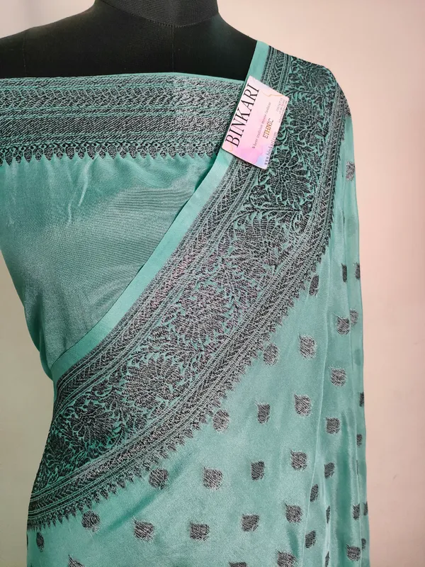 Faux_Georgette_Buti_Banarasi_saree_Faux_Grey_Zari_with_blouse/_Light_Sea-Green
