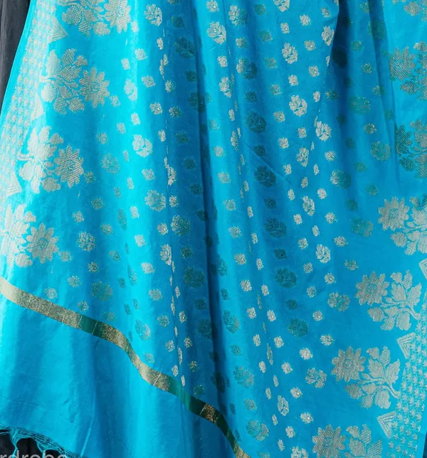 Pure_dupion_silk_Banarasi_handloom_sky_blue_dupatta