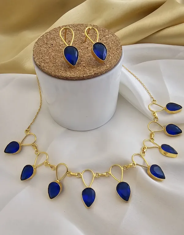Blue and gold necklace set sale