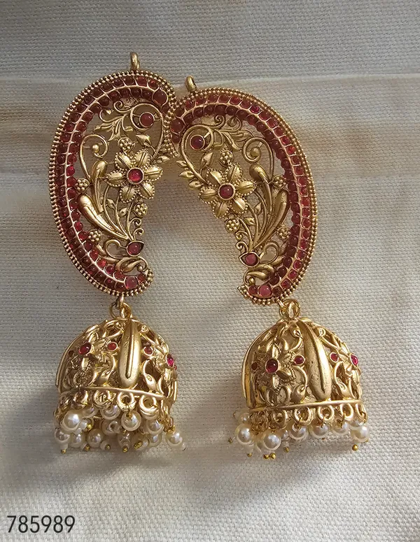 Binnis_Wardrobe_Brass_Flower_Earcuff_Earrings_with_Pink_Gemstones