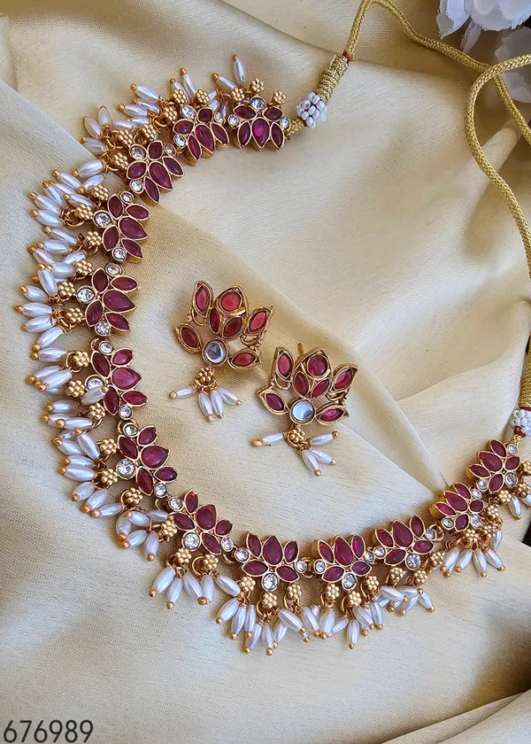 Pink stone necklace set store