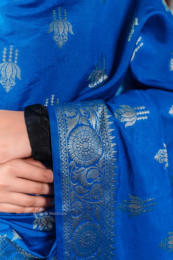 Pure_dupion_silk_Banarasi_handloom_Mid_Blue_dupatta