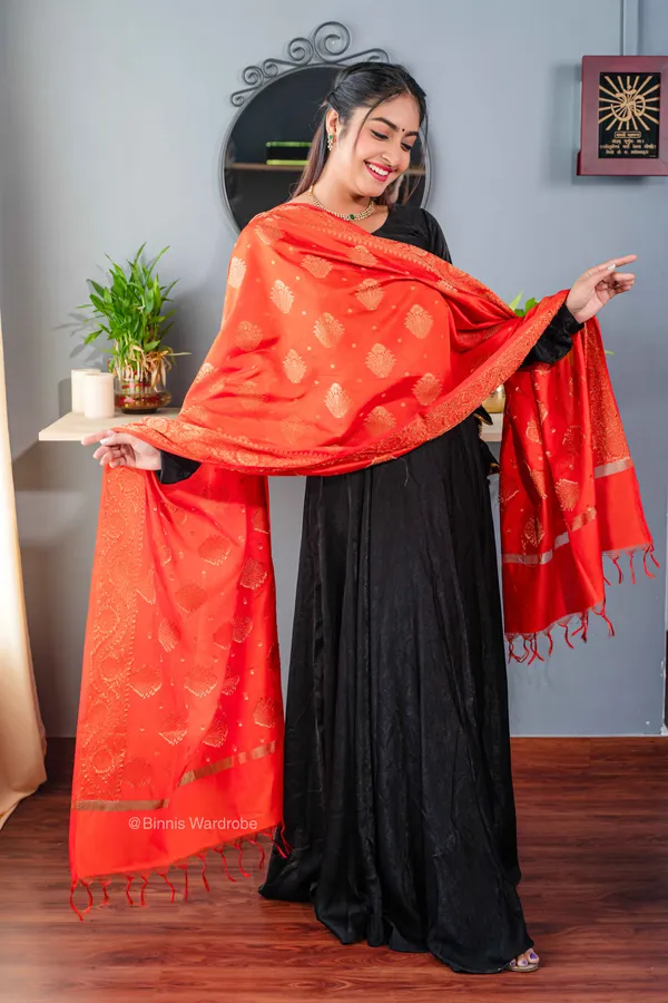 Pure_dupion_silk_Banarasi_handloom_Orange_dupatta