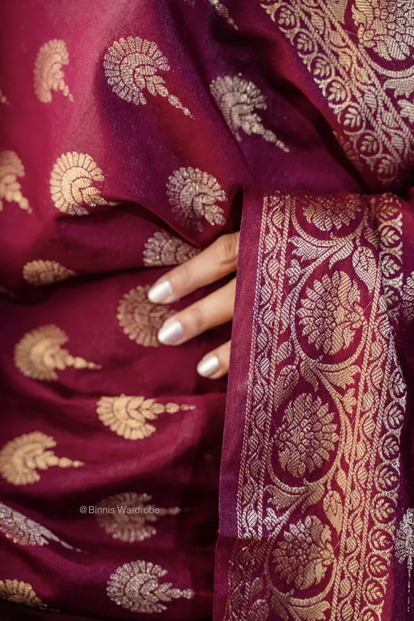 Pure_dupion_silk_Banarasi_handloom_Rose_wood_dupatta