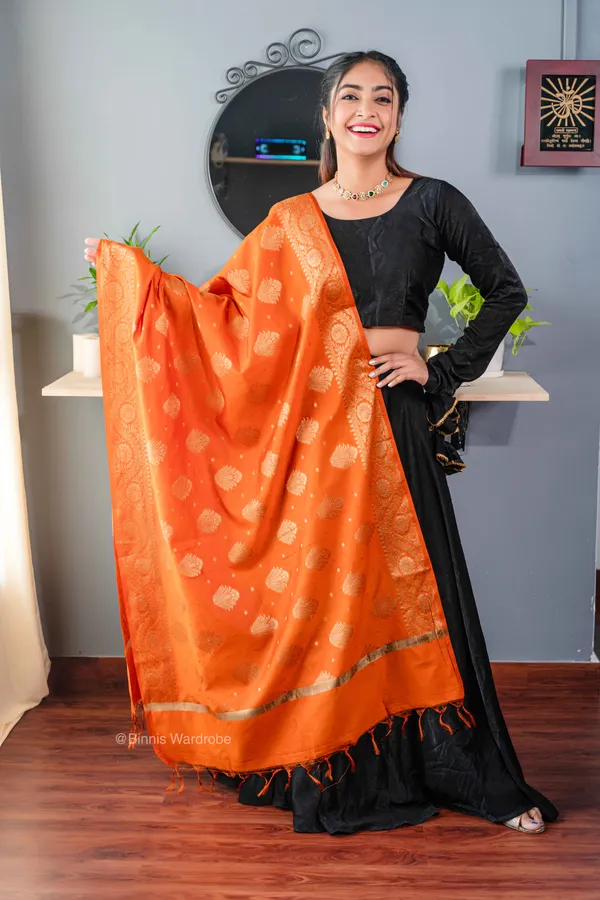 Pure_dupion_silk_Banarasi_handloom_Rust_dupatta