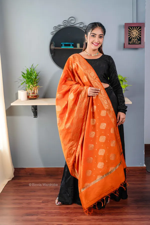 Pure_dupion_silk_Banarasi_handloom_Rust_dupatta