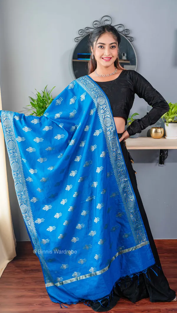 Pure_dupion_silk_Banarasi_handloom_Mid_Blue_dupatta