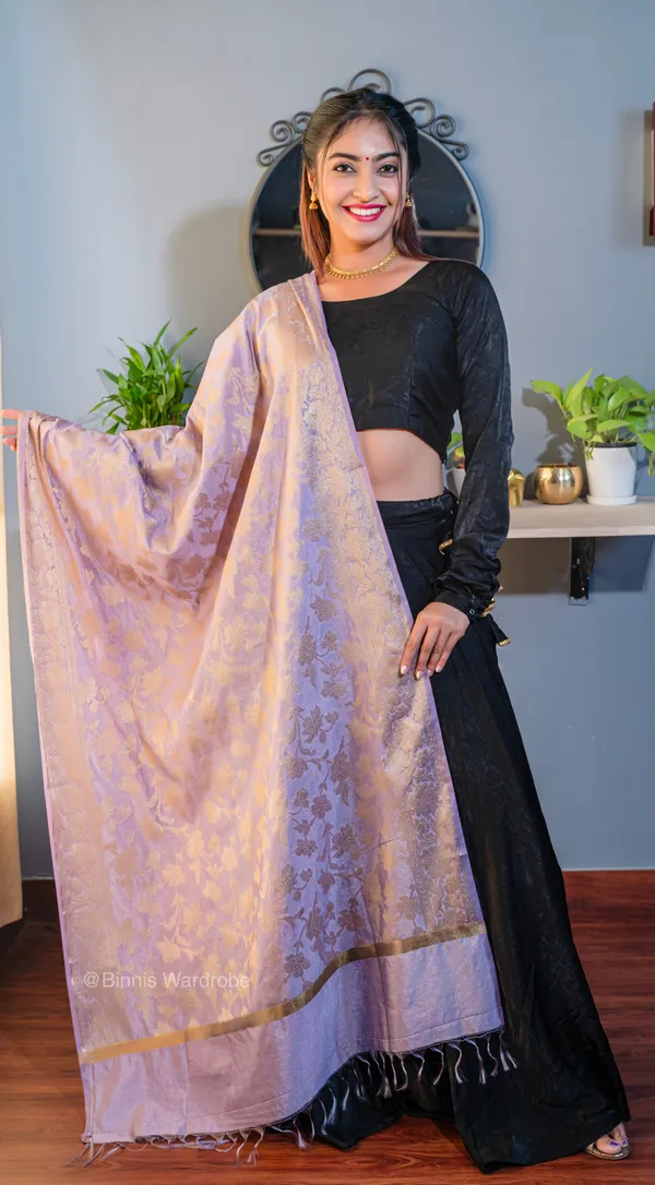 Dupion_Silk_handloom_banarsi_Dark_lilac_dupatta