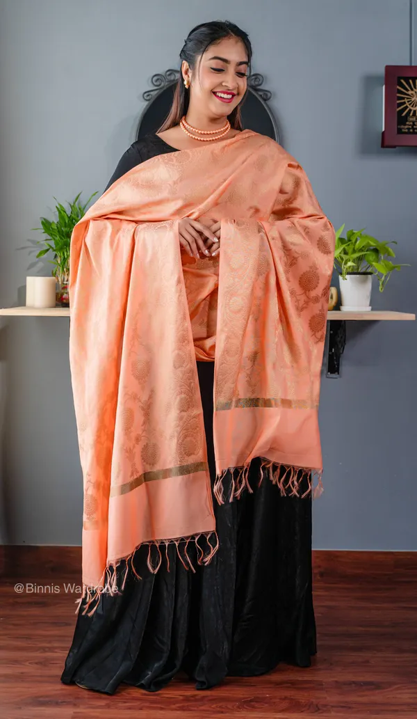 Pure_dupion_silk_Banarasi_handloom_Coral_dupatta