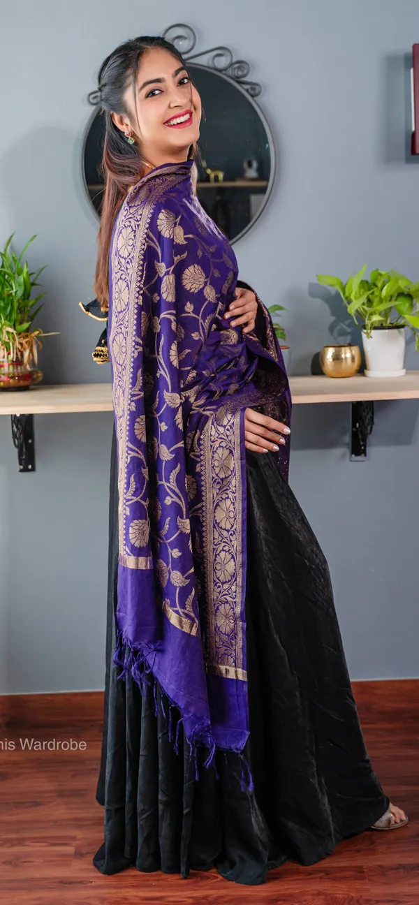 Pure_dupion_silk_Banarasi_handloom_Indigo_dupatta
