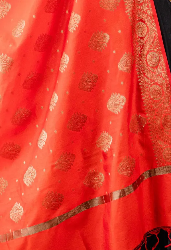 Pure_dupion_silk_Banarasi_handloom_Orange_dupatta