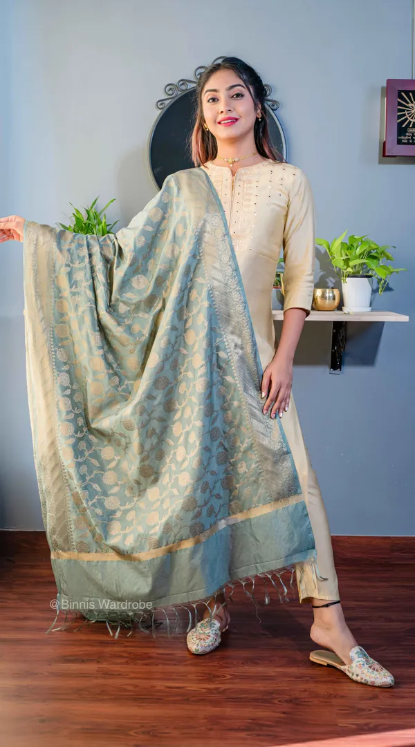 Pure_dupion_silk_Banarasi_handloom_Ebony_dupatta