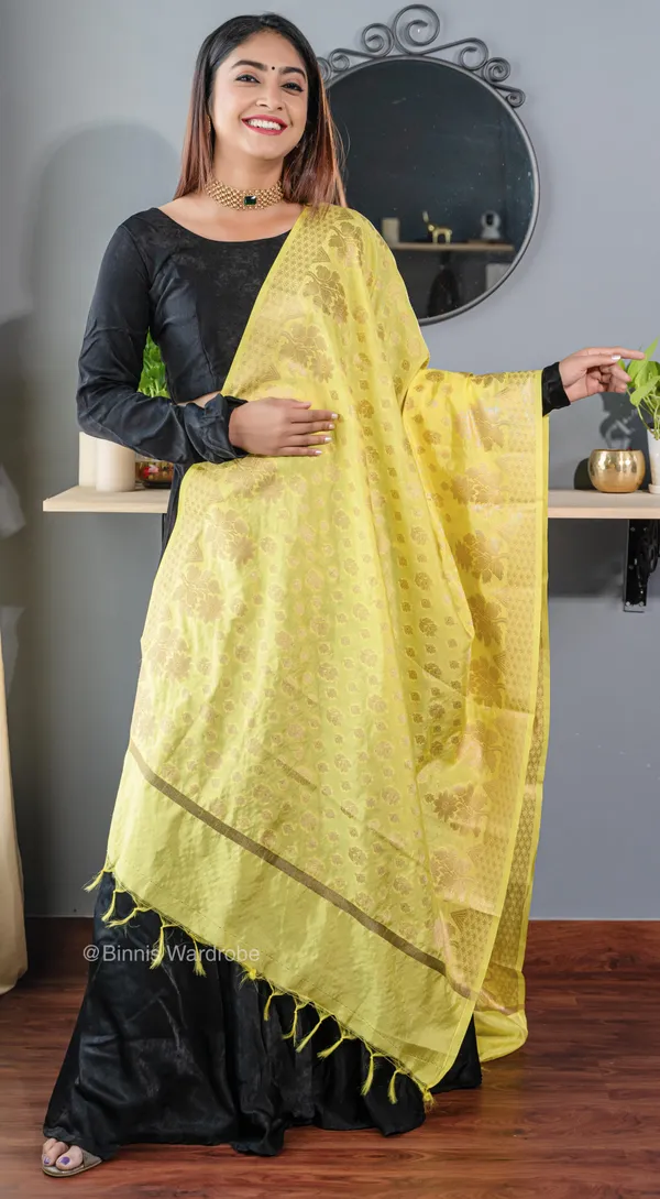 BINNI Binnis wardrobe Pure dupion silk Banarasi handloom Lemon