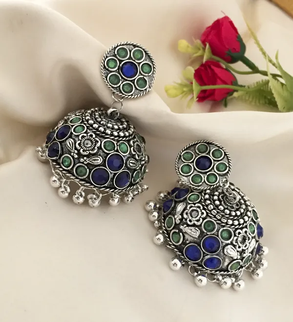 Premium_Silver_finish_Oxidised_Jhumka_Earrings
