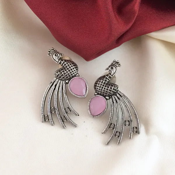 Light_Pink_Peacock_Model_Oxidised_Earrings