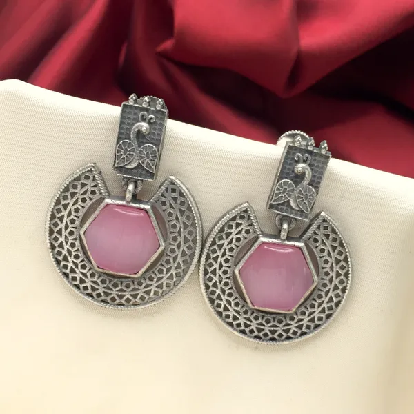 Peacock_Hexagon_Stone_Pink_Earrings