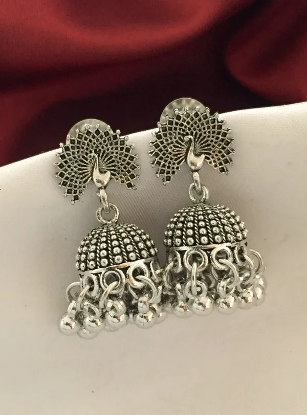 Peacock_Model_Silver_Plated_Earrings