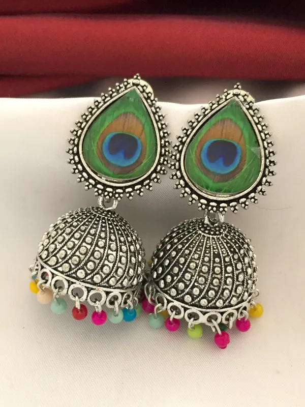 Peacock_multicolour_Oxidised_Earrings_Silver_Plated