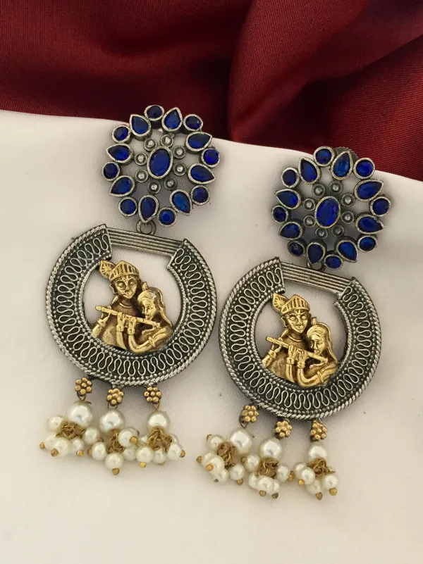 Dual_Tone_Radha_Krishna_Earrings_-_Navy_Blue
