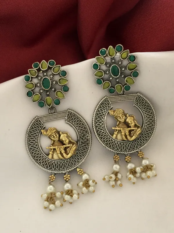 Dual_Tone_Radha_Krishna_Earrings_-_Green_Yellow