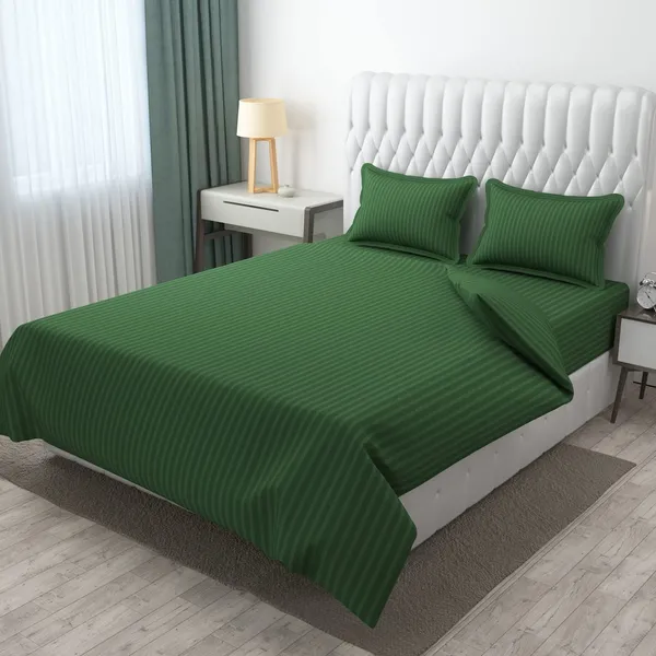 King_Sized_220_TC_Cotton_Satin_Stripes_Flat_Bed_Sheet_with_2_Pillow_Covers_(Super_King_Size)_-_108x108_Inches_-_Green