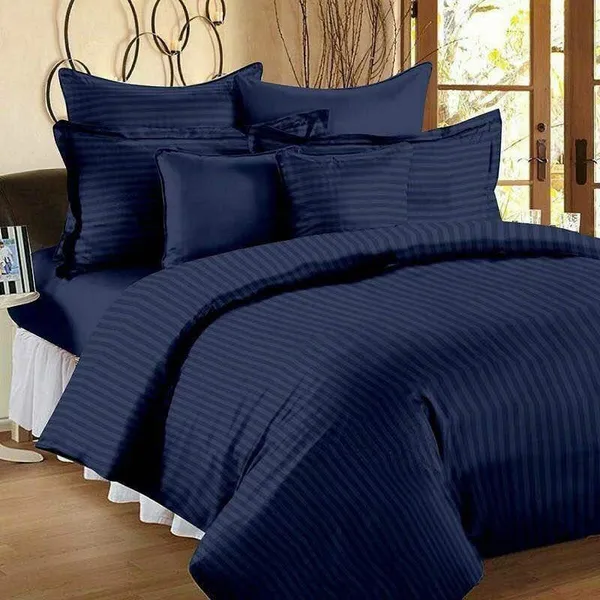King_Sized_220_TC_Cotton_Satin_Stripes_Flat_Bed_Sheet_with_2_Pillow_Covers_(Super_King_Size)_-_108x108_Inches_-_Navy_Blue