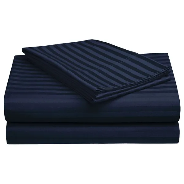 King_Sized_220_TC_Cotton_Satin_Stripes_Flat_Bed_Sheet_with_2_Pillow_Covers_(Super_King_Size)_-_108x108_Inches_-_Navy_Blue