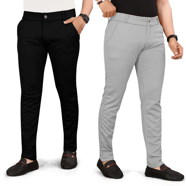 Alvino Black & Light Grey Lycra Slim Fit Stretchable Trouser For Men ...