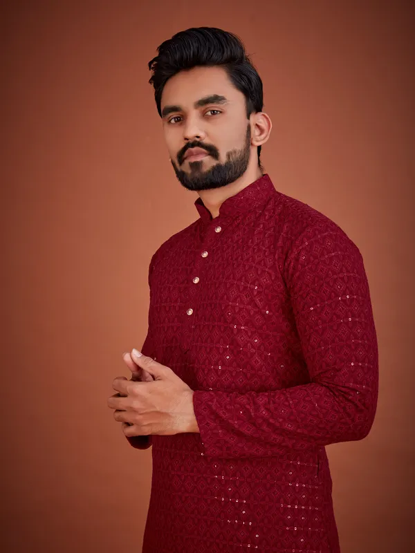 Cadizar Men s Kurta Pyjama Ravishing Set Red Price in India