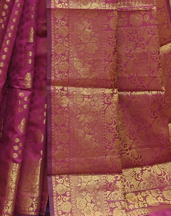 Wine_Colour_Kanjivaram_Pure_Silk_Banarasi_Sarees_With_Blouse_Piece