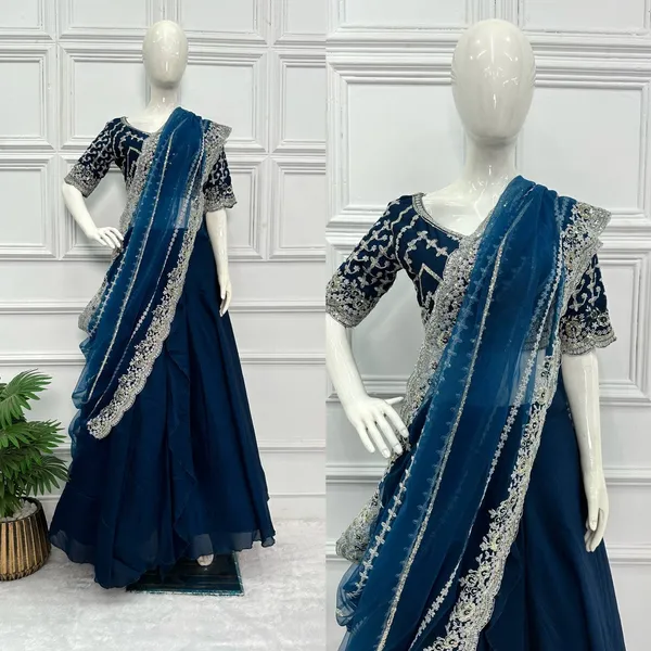 Designer__Vichitra_Silk_Lehenga_Pattern_Saree