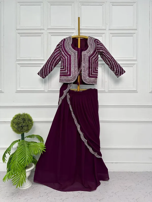Designer_Purple_Georgette_Lehenga_Saree