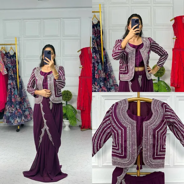 Designer_Purple_Georgette_Lehenga_Saree