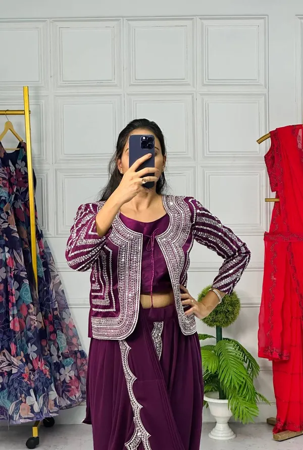 Designer_Purple_Georgette_Lehenga_Saree