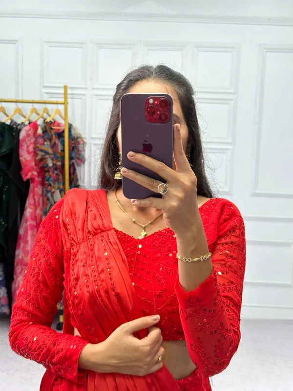 Glamorous_Designer_Red_Georgette_Lehenga_Saree