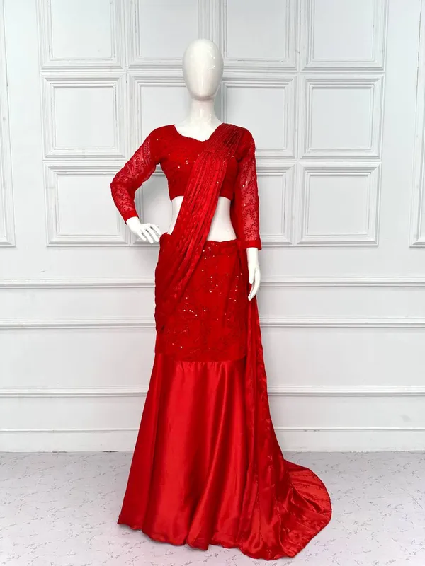 Glamorous_Designer_Red_Georgette_Lehenga_Saree
