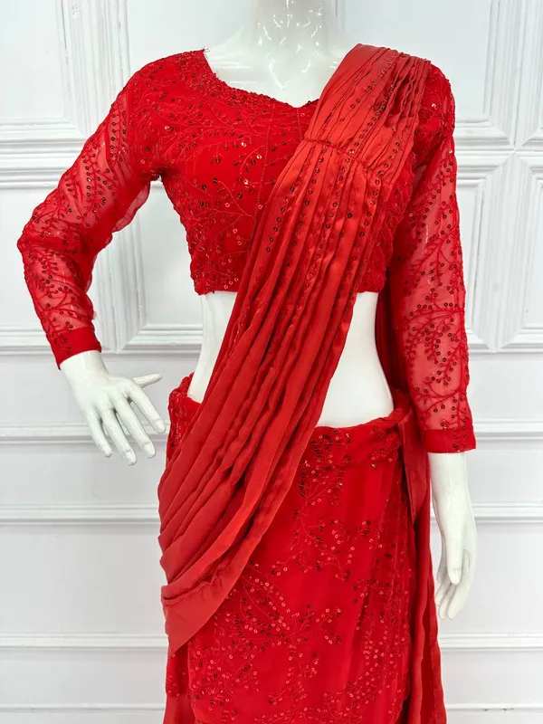 Glamorous_Designer_Red_Georgette_Lehenga_Saree