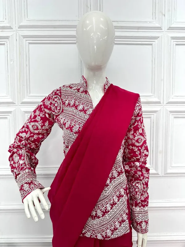 Glamorous_Ready_To_Wear_Pink_Georgette_Saree