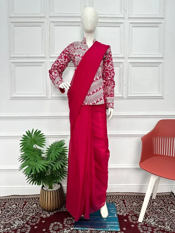 Glamorous_Ready_To_Wear_Pink_Georgette_Saree