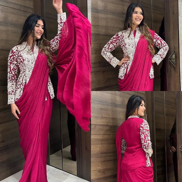 Glamorous_Ready_To_Wear_Pink_Georgette_Saree